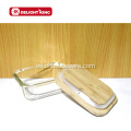 Envase de comida de vidrio transparente con tapa de bambú natural